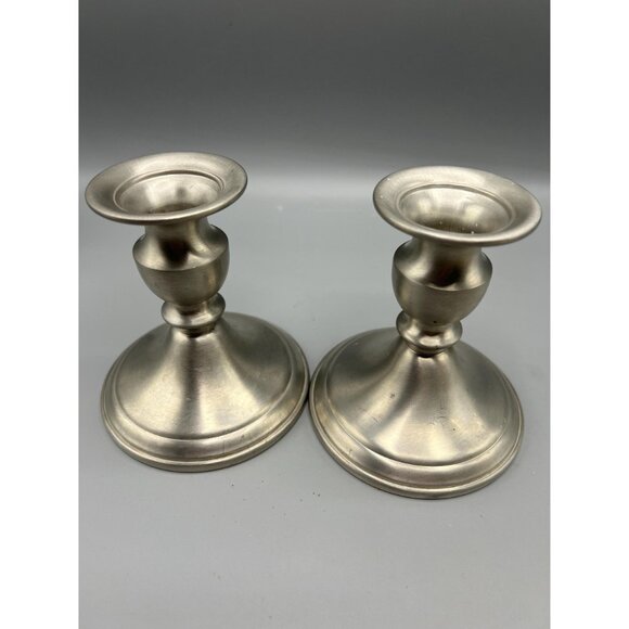 Pair of Web pewter weighted candlesticks. 4 1/4 inches tall. Understated masculi - Picture 6 of 14
